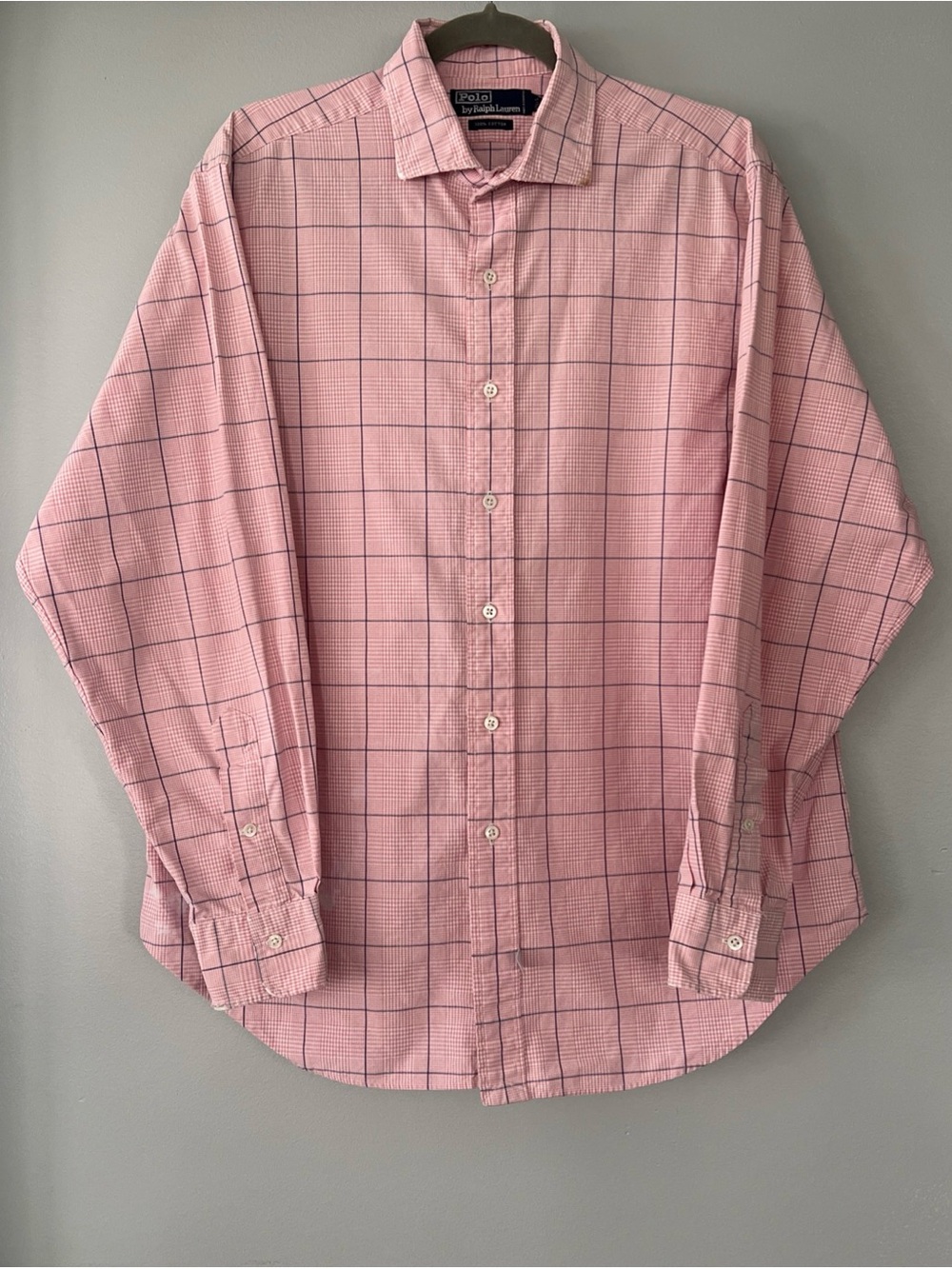 VTG Polo Ralph Lauren Check Tartan Pink Long Sleeve Shirt Men’s 16.5-35 Grunge